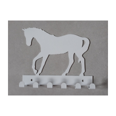 Metal wall hanger, 6 hooks - white horse