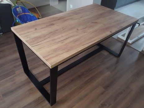 Metal table with wooden top