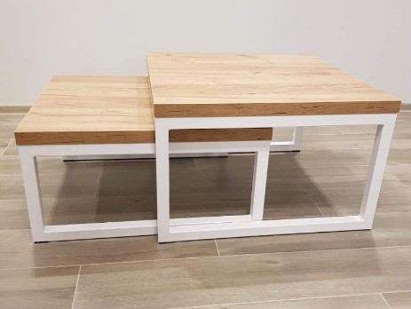 Coffee tables inserted one into another with wooden tops