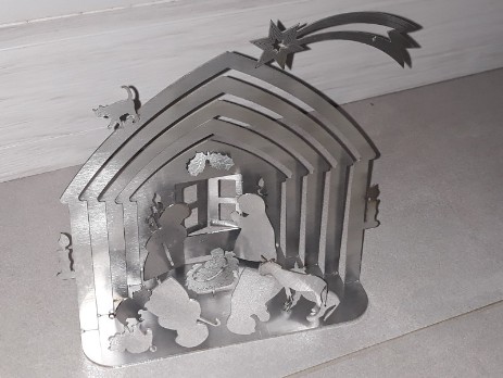 Metal Christmas nativity scene made of stainless steel